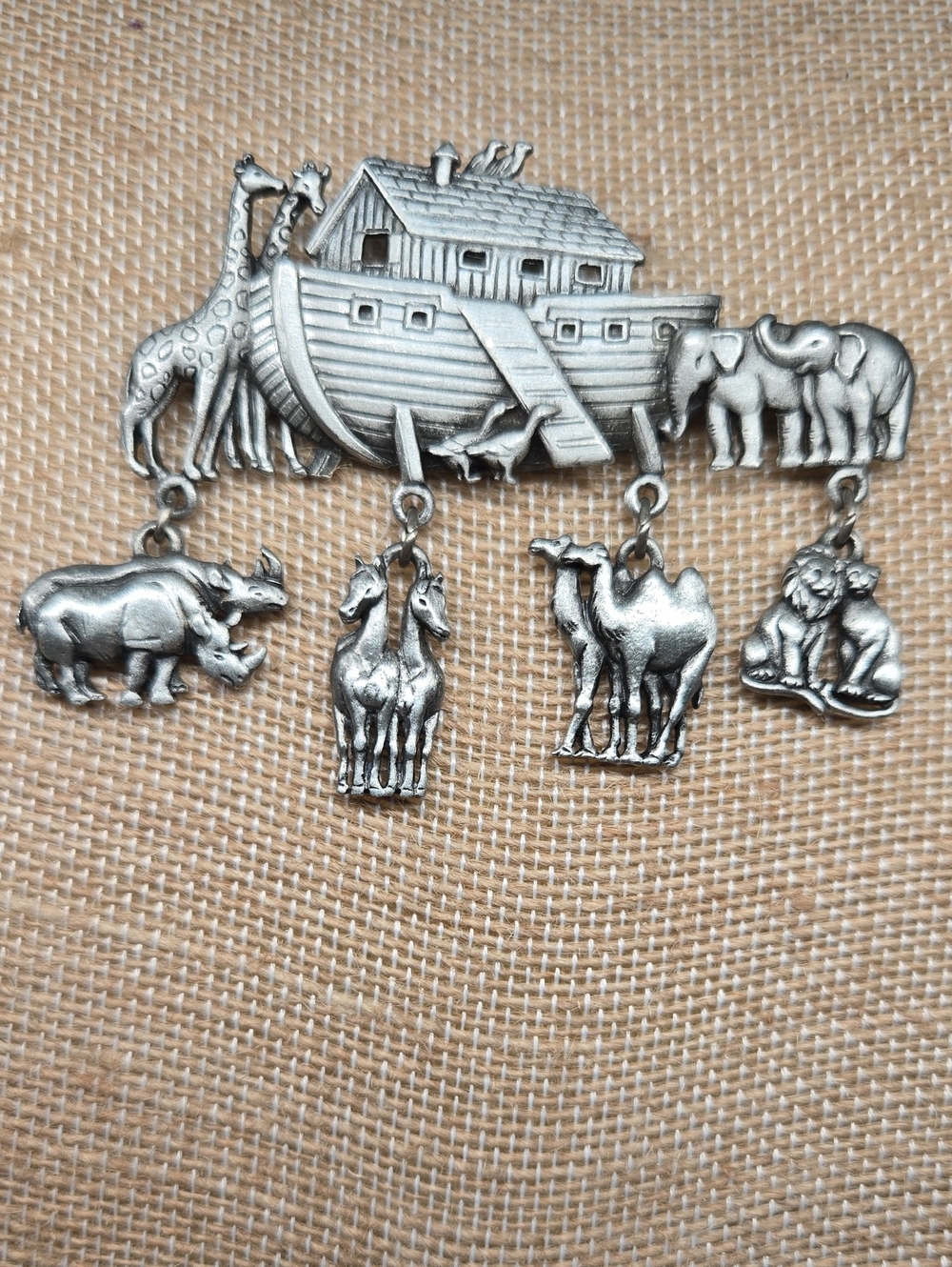Silver-Tone Noah's Ark Animal Charm Brooch - Silver